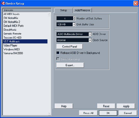  Device Setup,  VST Multitrack,  Setup